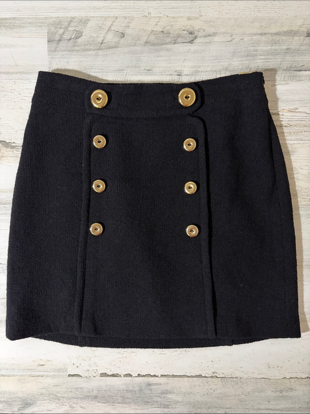 Milly Black Mini Skirt with Gold Buttons Wool Blend Size 6
